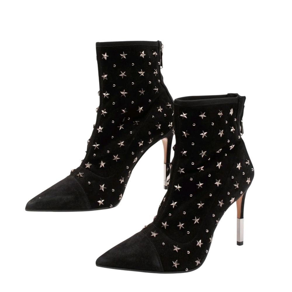 Balmain Black Star-Studded Heeled Boots